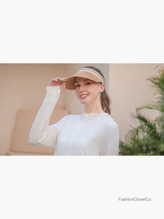 Widen Brim Straw Sun Hat Visor Bowknot Adjustable Beach Hat main image 6